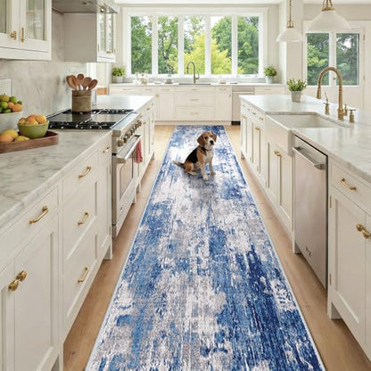 RELEANY Washable Runner 2'6"x12' Abstract Area Rug for Hallway Blue Gray - color: Blue/Gray, size: 2'6" x 12' (Runner)