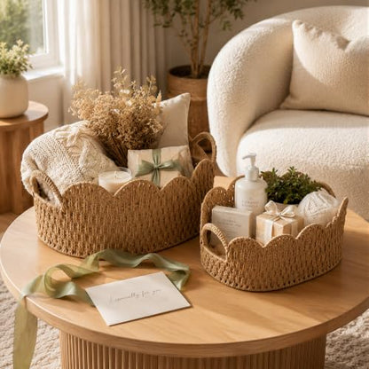 Endymion Set of 2 Paper Rope Scalloped Basket, Wicker Storage Baskets - color: Neutral