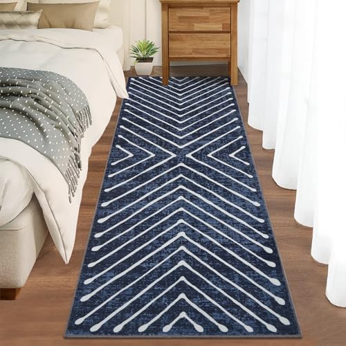 ROYHOME Washable Runner Rug 2x6 Non Slip Hallway Runner Rug for Entryway - color: Navy, size: 2' x 6' (Runner)