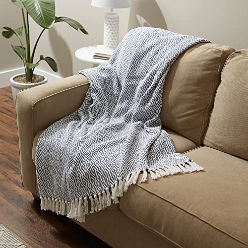 DII Rustic Farmhouse Double Diamond Woven Throw, 50x60, Stonewash Blue - color: Stonewash Blue, size: 50x60"