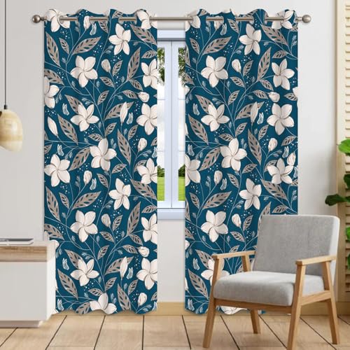 Teal Blue Patterned Blackout Curtains for Bedroom, 84 Inches Long 2 Panels - color: Floral in Teal Cloth