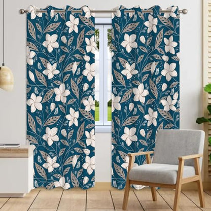 Teal Blue Patterned Blackout Curtains for Bedroom, 84 Inches Long 2 Panels - color: Floral in Teal Cloth