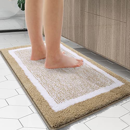 OLANLY Bathroom Rugs 30x20, Soft Absorbent Microfiber Bath Rugs, Beige - color: Beige and White, size: 30" X 20"