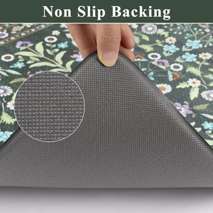 Yamaziot Boho Anti Fatigue Kitchen Rug Set of 2 Green, Non-Slip Kitchen Mat - color: Green & Black, size: 20"x32"+20"x59"
