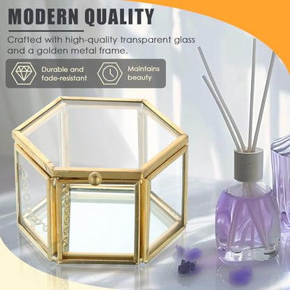 NATGAI Mini Vintage Glass Jewelry Box with Lid 3.1 x 1.4 x 1.8 inch