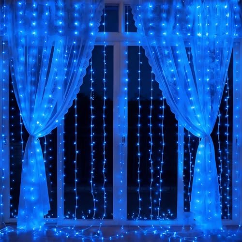 300LED Fairy Curtain Lights 9.8ft x 9.8ft LED Dimmable Twinkle Lights - color: Blue