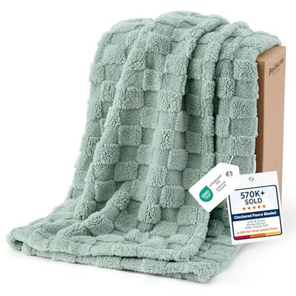 Bedsure Checkered Fleece Soft Cozy Throw Blankets,Sage Green,50"×70" - color: 01 Sage Green, size: Throw XL (50" X 70")
