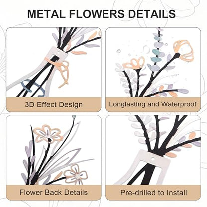 Embewhis Wall Decor Metal Flowers 3pcs, Rustic Farmhouse Flower Sculptures, 13.7" Wall Art Decor, Drill-Free Install Option for Living Room, Kitchen, Bedroom & Bathroom - size: G