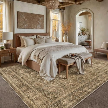 8x10 Washable Living Room Area Rug Non-Slip Retro Brown Large Carpet - color: Accent | Brown, size: 8' x 10' (Rectangular)