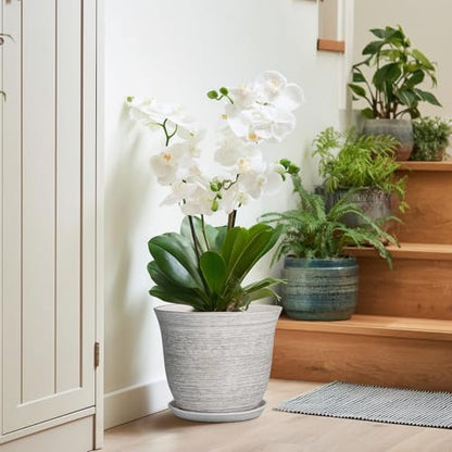 Ceramic Flower Pots, 10 Inch Plant Pot with Saucer, Grey - color: Grey-white, size: 10 Inch