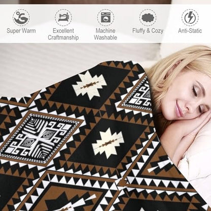 Rustic Western Throw Blanket, Southwestern Bohemian Ethnic Style Native Aztec Pattern Flannel Blanket for Sofa Bed, All Seasons 30"x40" - color: Aztec-4, size: 30"x40"