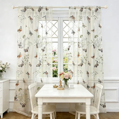 AiFish Embroidered Butterfly Window Semi Sheer Curtains for Kids Room Country Style Dandelion Pattern Room Divider Rod Pocket Tulle Gauze Voile Panel Drapes for Living Room 1 Panel W39 x L84 inch - size: 39"W x 84"L (Pack of 1)
