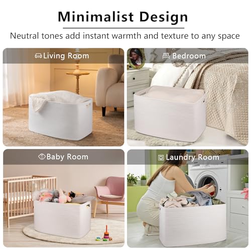 OIAHOMY 118L XXXLarge Rope Storage Basket, Oversized Blanket Basket White - color: White