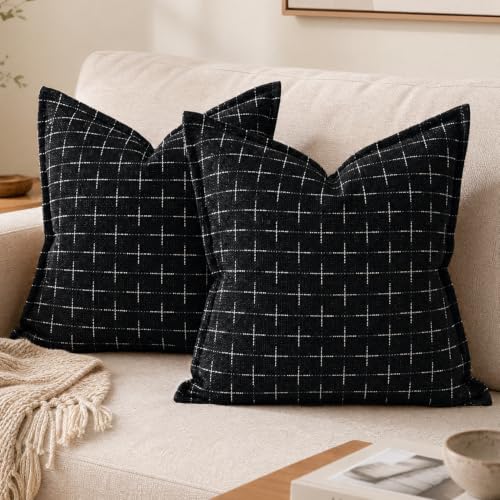 AVOIN colorlife Black Flange Edge Throw Pillow Covers 24x24 Inch 2PC - color: Black, size: 24" x 24" (Pack of 2)