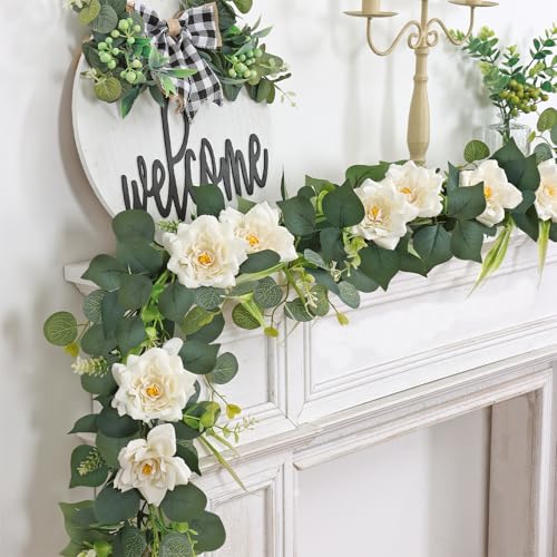 Flower Garland Artificial Rose Garland 4PCS Eucalyptus Garlands - color: White Rose, size: 4PCS