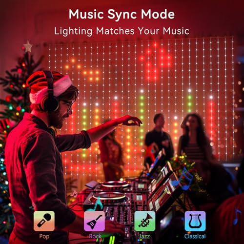 AI Smart Curtain Lights, 441 LEDs Indoor Color Changing Lights, Music Sync Dynamic DIY, for Valentine's Party Decor, Holiday, Wedding Backdrop, Kids Bedroom, LivingRoom, Waterproof, 5.5x5.6FT