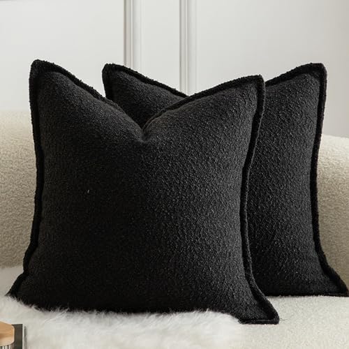 MANDIOO Pack of 2 Decorative Throw Pillow Covers Accent Solid Woven Textured Cushion Covers Pillow Cases Bedroom Living Room Sofa Home 20 x 20 Inch Black - color: Black, size: 20" x 20" (Pack of 2)