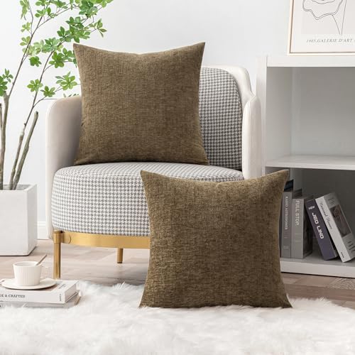 MIULEE Soft Chenille Fall Throw Pillow Covers Coffee 16x16 Inch Pack of 2 - color: Coffee, size: 16" x 16" (Pack of 2)