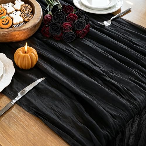Cheesecloth Table Runner, 10 Ft, Boho Rustic, Black, 1 Pcs - color: Black