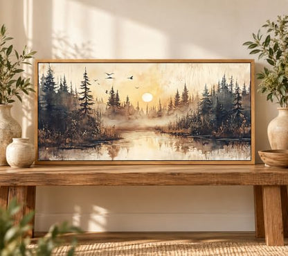 Large Framed Forest Nature Landscape Canvas Wall Art 40x20 in - color: Large Landscape, size: 40"L x 20"W