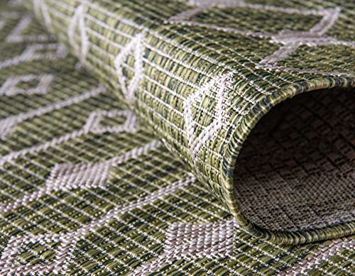 Unique Loom Outdoor Trellis Collection Area Rug - Tribal Trellis (3' 3" Round, Green/ Natural) - color: Green/Natural, size: 3'3" (Round)