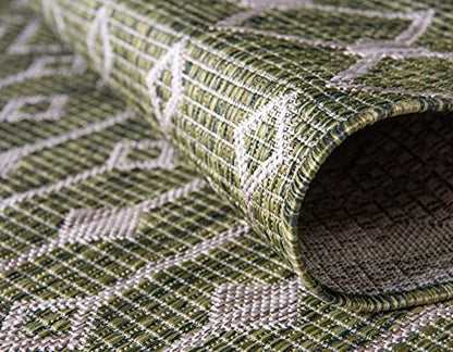Unique Loom Outdoor Trellis Collection Area Rug - Tribal Trellis (3' 3" Round, Green/ Natural) - color: Green/Natural, size: 3'3" (Round)