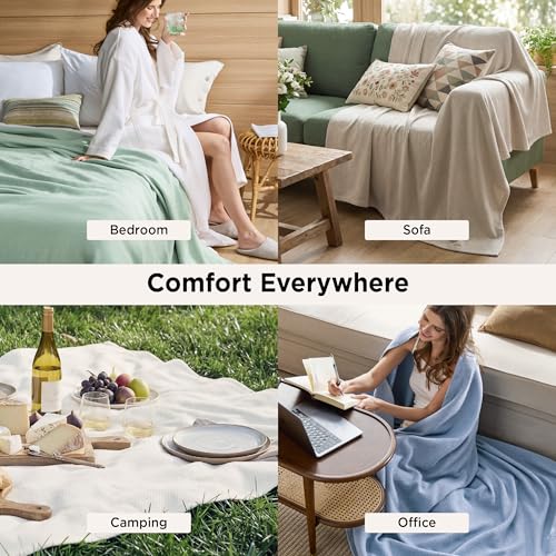 Bedsure 100% Cotton Blanket, Herringbone Weave, Oversized King, Linen Beige - color: 01 - Linen Beige, size: Oversized King