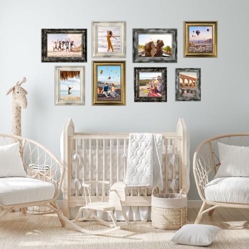 8x10 Picture Frames Set of 4- Rustic Retro Photo Frame with Real Glass Wall Mount and Tabletop Display Family Friends Wedding Gift - color: ps-Mix Color-4pcs, size: 8x10in