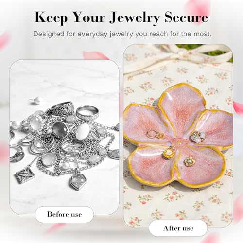 SEEDUSTRY 세라믹 주얼리 트레이, 꽃잎 반지 접시, 작은 세라믹 주얼리 장신구 홀더, 데스크탑 장식, 반지, 귀걸이, 목걸이를 위한 앙증맞은 접시, 어머니 여자 친구 딸 자매를 위한 선물 - color: 잉크 핑크