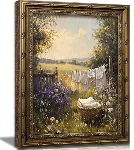 Laundry Room Wall Art, Vintage Gold Framed Farmhouse Landscape, 12x16in - color: Laundry Wall Art, size: 16"L x 12"W