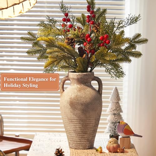 Ceramic Vase with Handles,11 inch Tall Brown Terracotta Vase - size: 11 Inch-brown-rustic