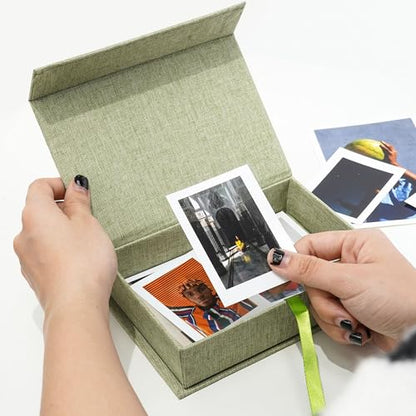 Vienrose Small Photo Storage Box, 4"x6", Linen Postcard Keeper, Grass Green - color: GrassGreen, size: 4"x6"