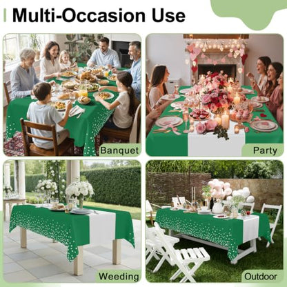 Smiry Disposable Rectangle Plastic 54 x 108 Inch Table Cloth 3 Pack - color: White and Christmas Green
