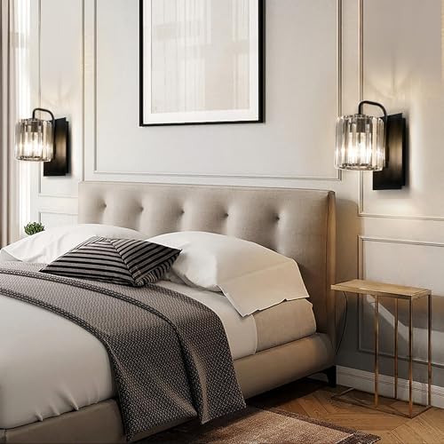 Wall Sconce,Crystal Wall Sconce,Black Wall Light Fixtures Indoor - color: Crystal Glass Sttyle