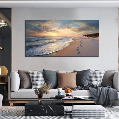 Ouzzlie Seascape Wall Art Gold Art for Office - color: Blue, size: 59"L x 29"W
