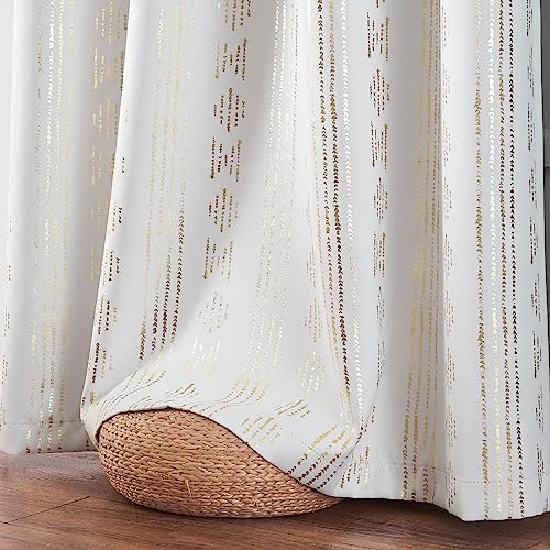 jinchan Boho Blackout Curtains 63 Inch Length for Bedroom Living Room - color: Boho | Gold on Off White, size: 52"W x 63"L (Pack of 2)