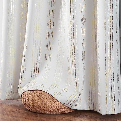 jinchan Boho Blackout Curtains 63 Inch Length for Bedroom Living Room - color: Boho | Gold on Off White, size: 52"W x 63"L (Pack of 2)