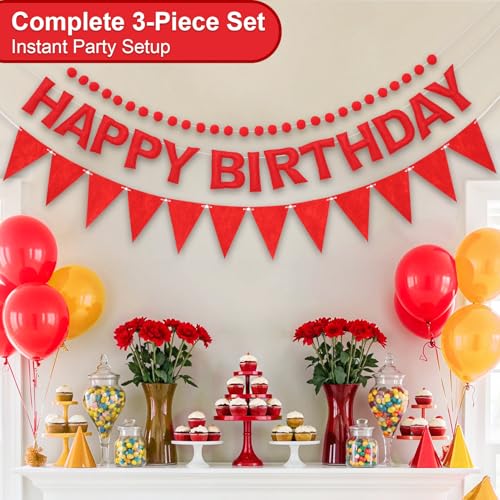 Pre-Strung Felt Happy Birthday Banner Red Garland Set - color: Red