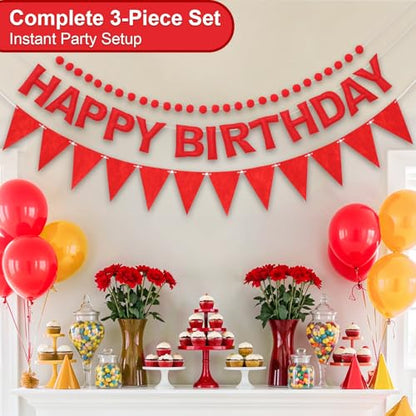 Pre-Strung Felt Happy Birthday Banner Red Garland Set - color: Red