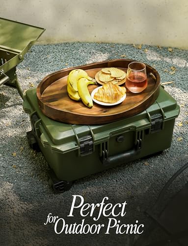 TIDITA Acacia Oval Wooden Serving Tray with Handle, 16.5"x13", Walnut Color - color: Walnut, size: 16.5" x 13" x 2.2"