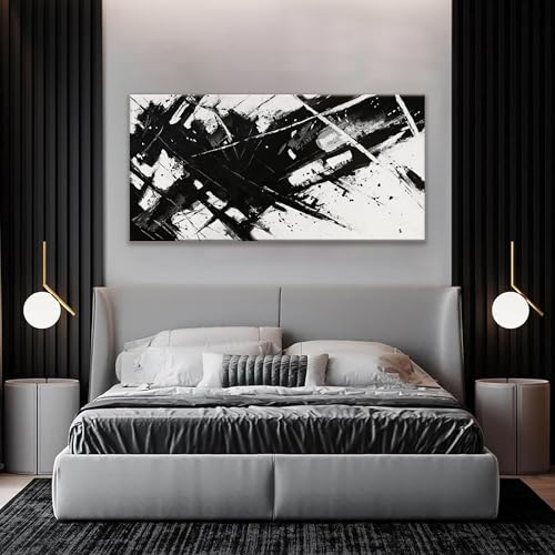 Abstract Wall Art For Living Room Black And White Wall Art 24 × 48 Inch - color: black, size: 48"L x 24"W
