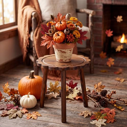Nuanchu Scalloped Small Wood Plant Stand Indoor Fall Single Plant Stool 11"
