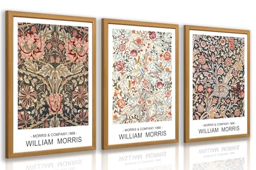 LLEEMPI William Morris Vintage Botanical Wall Art Set of 3, 12x16 Framed - color: WilliamFlowers(Wood), size: 16"L x 12"W