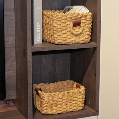 QINGTUHONE Woven Paper Rope Wicker Basket for Organizing(Set of 3,Desert) - color: Desert color