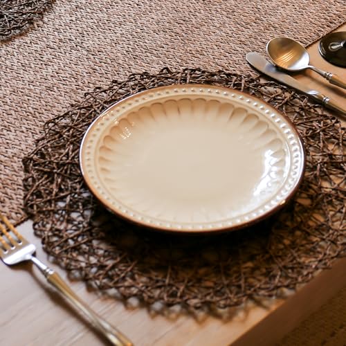 AHHFSMEI Paper Braided Round Placemats Set of 12 Natural Non-Slip Heat Resistant Table Mats for Dining Tables Woven Indoor & Outdoor Place mats(Coffee,12) - color: Coffee