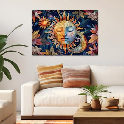 Hippie Sun and Moon Tapestry Banner Flag Wall Hanging for Bedroom Aesthetic - color: Multi 0665