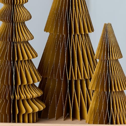 Your Heart's Content Winter Honeycomb Paper Trees (Medium Set 3 Gold) - color: Medium Set 3 Gold