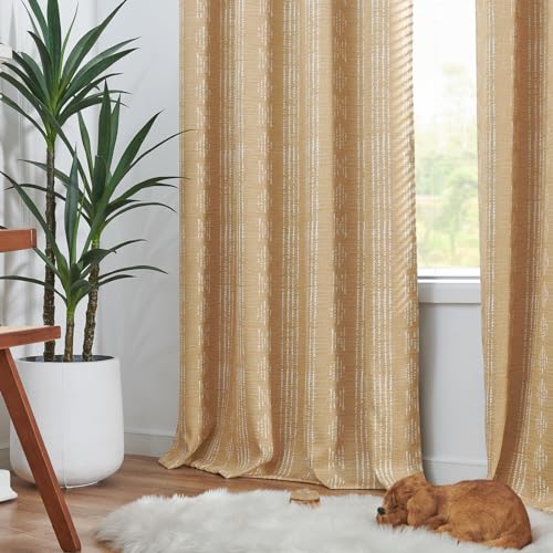 jinchan Boho Blackout Curtains 63 Inch Length for Bedroom Living Room - color: Boho | White on Mustard Yellow, size: 52"W x 63"L (Pack of 2)