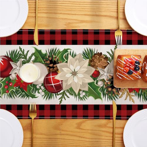 Christmas Decorations - Red and Black Buffalo Check Christmas Table Runner,Winter Holiday Kitchen Dining Table Decoration for Home Party Decor 13 x 72 Inch - size: Christmas002