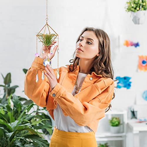 Yookeer 3 Pcs Air Plant Hanger Golden Geometric Metal with Crystal Chain